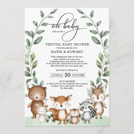 Invitación Cute Woodland Greenery Animals Virtual Baby Shower