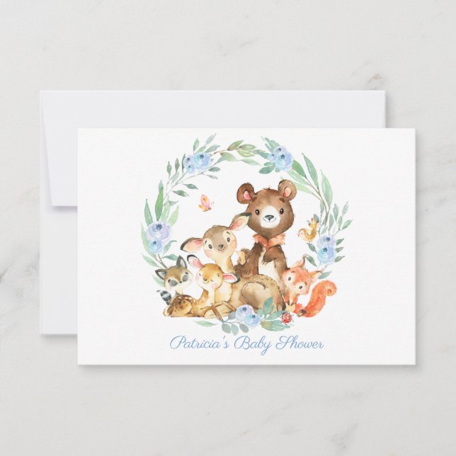 Invitación Cute Woodland Greenery Baby Shower Diaper Raffle (Anverso)