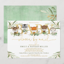 Cute Woodland Greenery Gold Baby Shower Por Correo