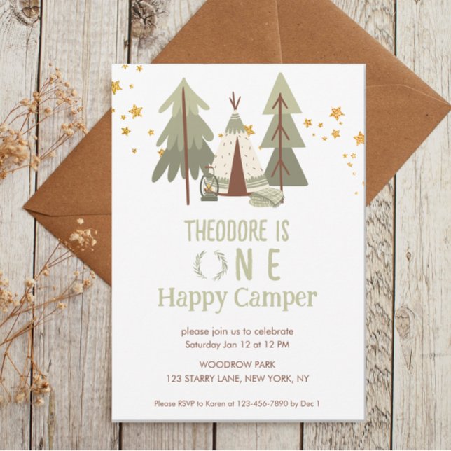 Invitación Cute Woodland Happy Camper First Birday (Subido por el creador)
