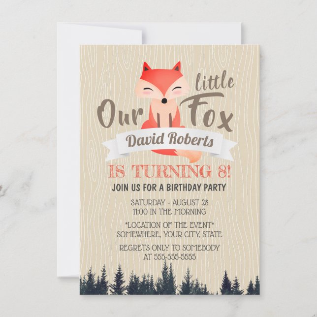 Invitación Cute Woodland Little Fox 8Cumpleaños Party (Anverso)