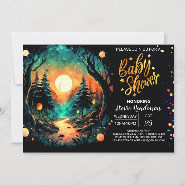 Invitación Cute Woodland Magic Adventure Baby Shower (Anverso)