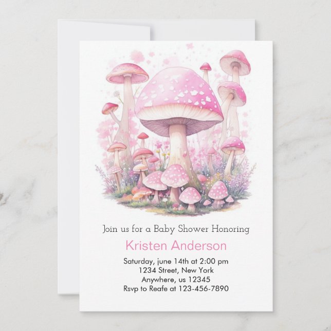 Invitación Cute Woodland Mushroom Adventure Chica Baby Shower (Anverso)