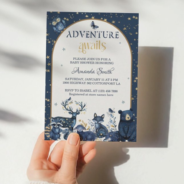 Invitación Cute Woodland Night Animal Adventure Baby Shower (Subido por el creador)