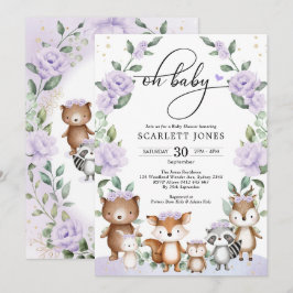 Invitación Cute Woodland Purple Floral Greeneration Baby Show