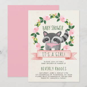 Invitación Cute Woodland Raccoon Baby Shower Es un Chica