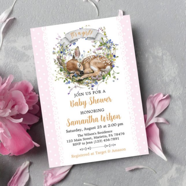 Invitación Cute Woodland Sleeping Doe Baby Shower Invitation (Subido por el creador)