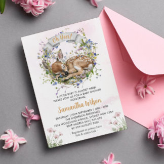 Invitación Cute Woodland Sleeping Doe Girl Baby Shower