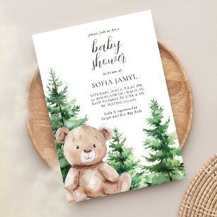 Invitación Cute Woodland Teddy Bear Baby Shower
