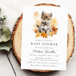 Invitación Cute Woodland Wolf Pup Fall Baby Shower