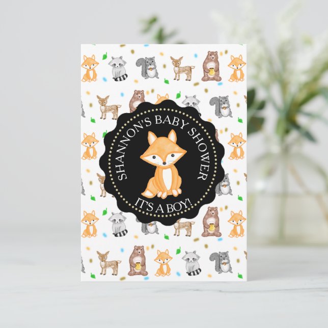 Invitación Cute Woodlands Animales Fox Baby Shower (Anverso de pie)