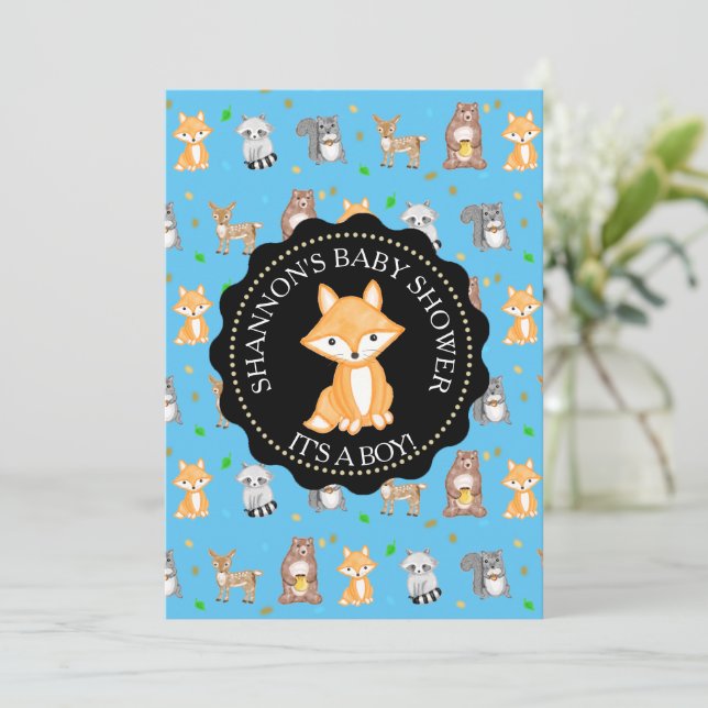 Invitación Cute Woodlands Animales Fox Baby Shower (Anverso de pie)