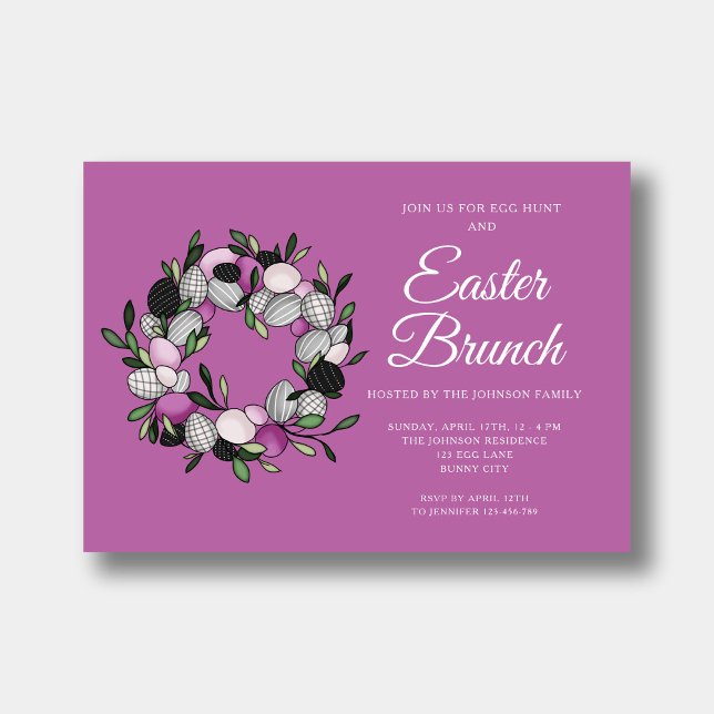 Invitación Cute Wreath Easter Brunch Egg Hunt Pink (Cute Wreath Easter Brunch Egg Hunt Pink Invitation)