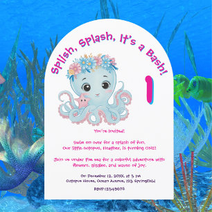 Invitación Cute y caprichoso pulpo floral Girly niños cumplea