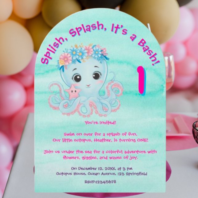 Invitación Cute y caprichoso pulpo floral Girly niños cumplea (Subido por el creador)