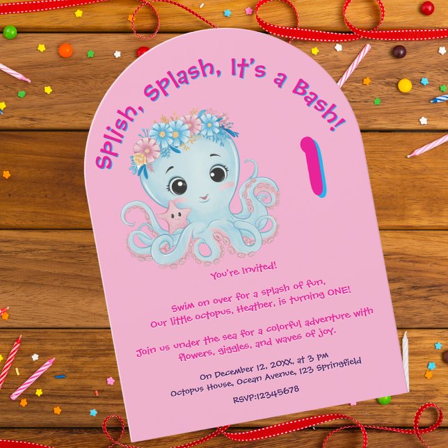 Invitación Cute y caprichoso pulpo floral Girly niños cumplea (Subido por el creador)