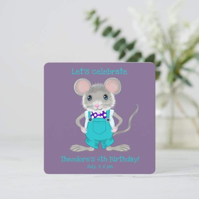 Invitación Cute y elegante ratoncito Cumpleaños personalizado (Anverso de pie)