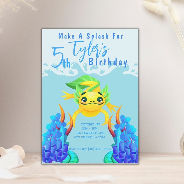 Invitación Cute Yellow Axolotl Boy Underwater Birday Party (Subido por el creador)