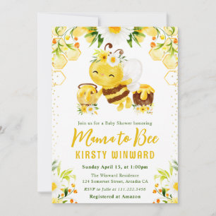 Invitación Cute Yellow Floral Honey Bee Baby Shower