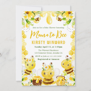 Invitación Cute Yellow Floral Honey Beis Baby Shower