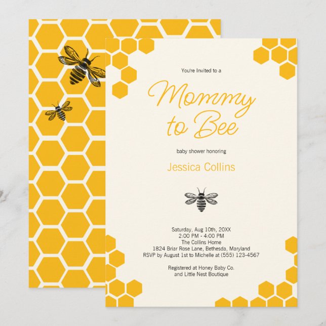 Invitación Cute Yellow Honeycomb Mommy to Bee Baby Shower (Anverso / Reverso)