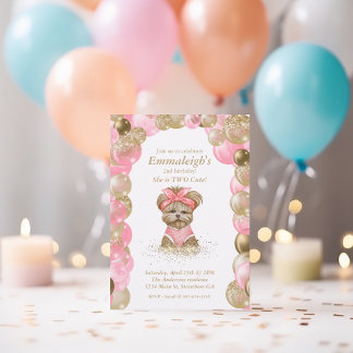Invitación Cute Yorkie Dos Cute Balloon Birday Party