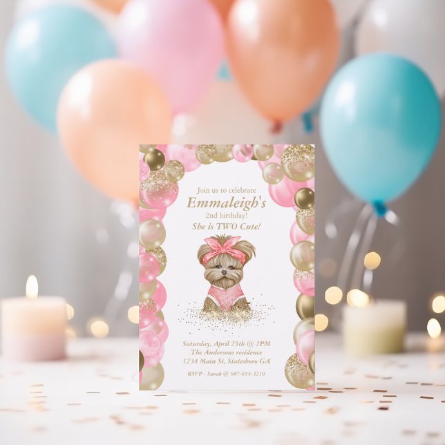 Invitación Cute Yorkie Dos Cute Balloon Birday Party (Subido por el creador)