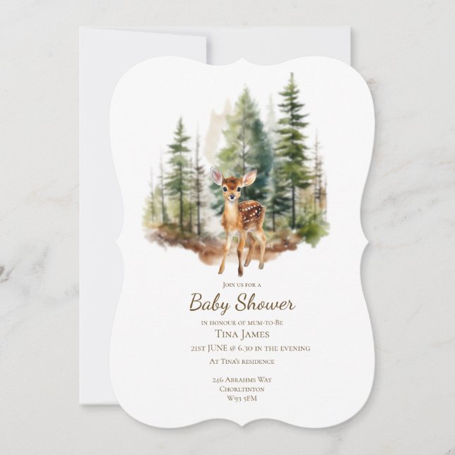 Invitación Cute Young Deer Baby Shower Invitation (Anverso)
