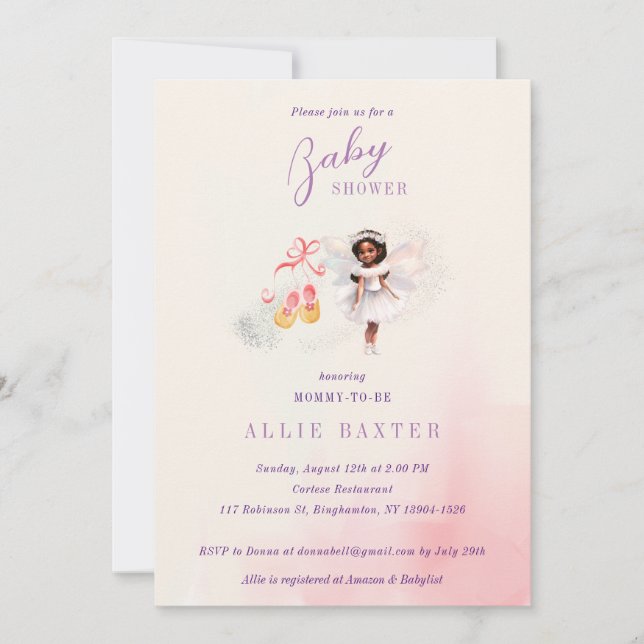 Invitación Cute zapatillas rosadas Chica de polvo de hadas Ba (Anverso)