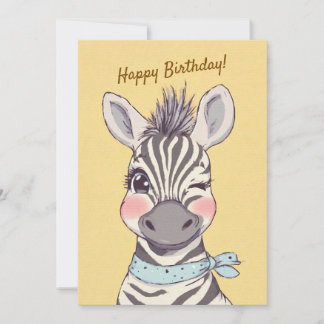 Invitación Cute Zebra with Bandana Kids Birthday Invitation