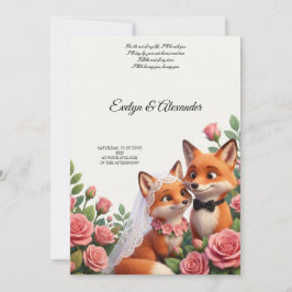 Invitación Cute Zorra Novia y Novio Rosado Floral