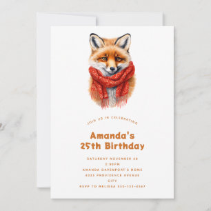 Invitación Cute zorro con bufanda roja Imagen de otoño Cumple