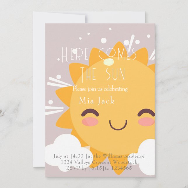 Invitación CuteAquí viene el sol (Anverso)