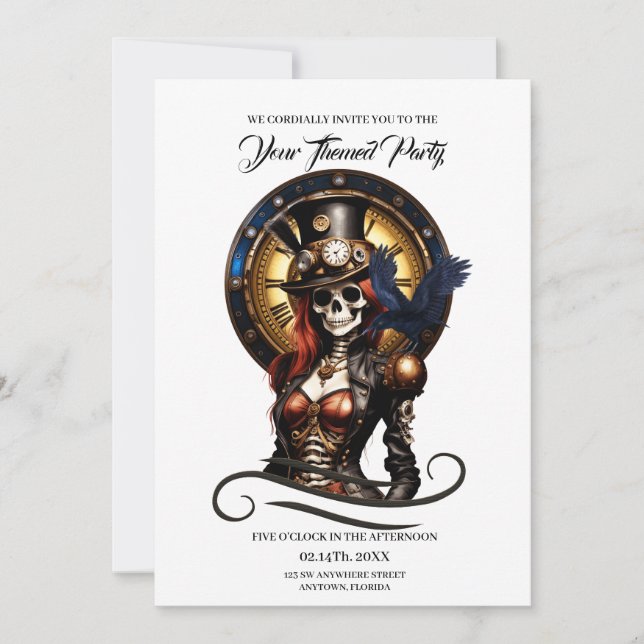 Invitación Cutest Steampunk Skeleton (Anverso)