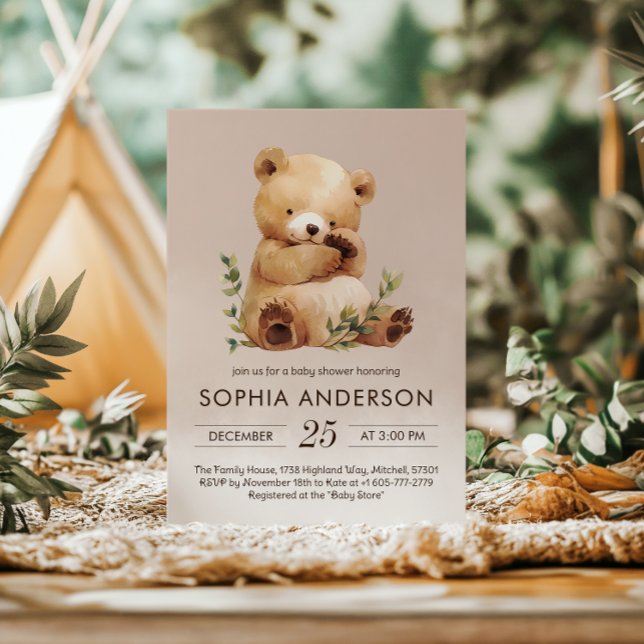 Invitación Cutie Baby Bear Watercolor Baby Shower (Cutie Baby Bear Watercolor Baby Shower Invitation)