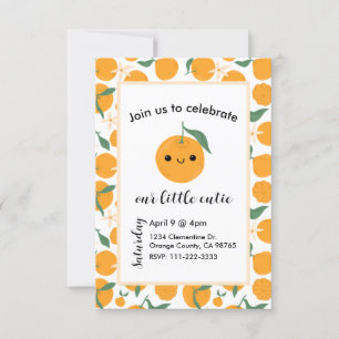 Invitación Cutie Clementine Mandarin Tangerine Naranja Blue