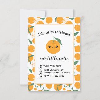 Invitación Cutie Clementine Mandarin Tangerine Naranja Blue