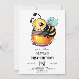Invitación Cutie Little Digital Bee 1er cumpleaños