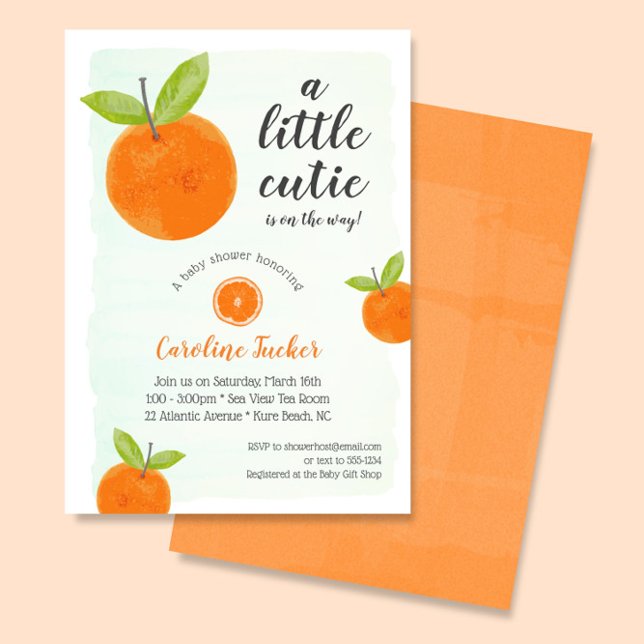 Invitación Cutie Naranja Clementine Watercolor Baby Shower (Subido por el creador)