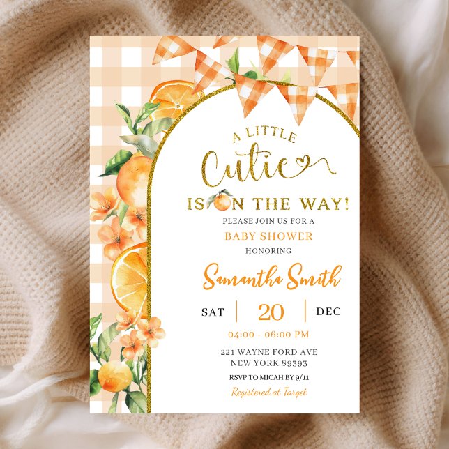 Invitación Cutie Orange Gingham baby shower invitation (Subido por el creador)