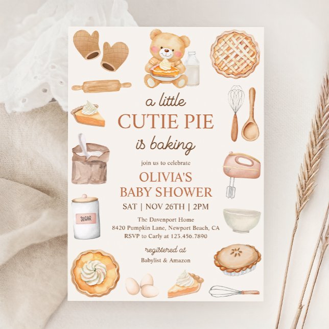 Invitación Cutie Pie Baking Teddy Bear Fall Baby Shower (Subido por el creador)
