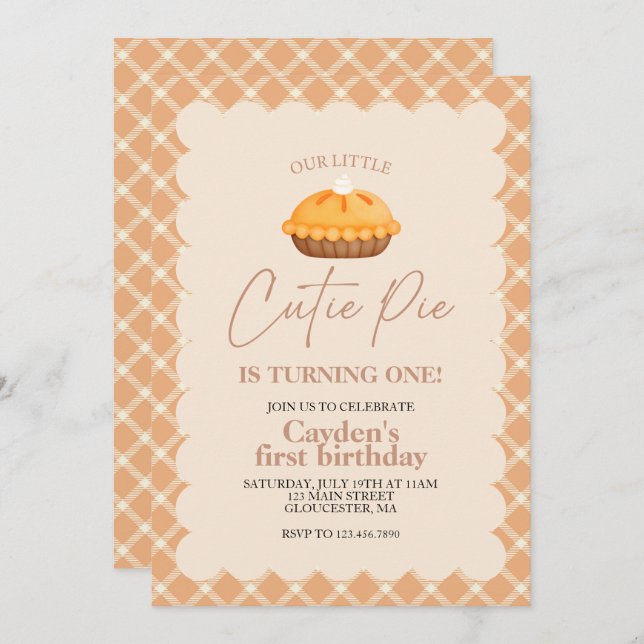 Invitación Cutie Pie de calabaza Caída de platillo Primer cum (Anverso / Reverso)
