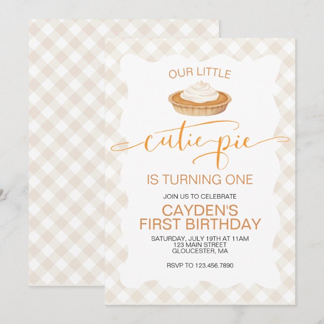 Invitación Cutie Pie de calabaza Caída de platillo Primer cum (Anverso / Reverso)
