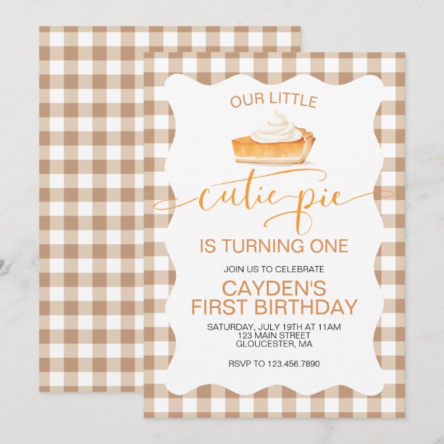 Invitación Cutie Pie de calabaza Caída de platillo Primer cum (Anverso / Reverso)