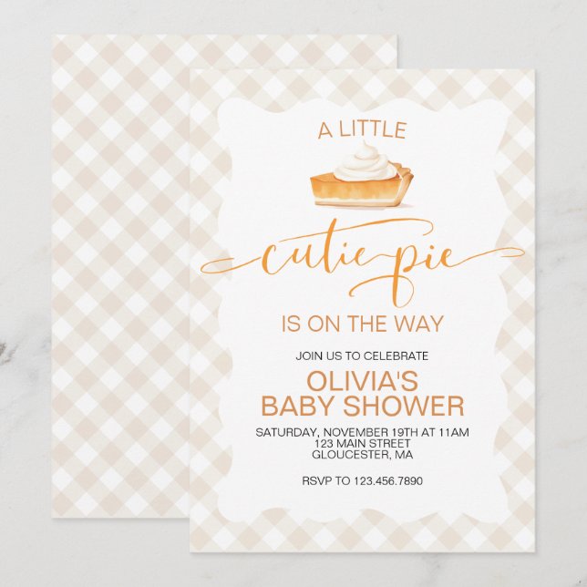 Invitación Cutie Pie de calabaza Caída por Baby Shower (Anverso / Reverso)
