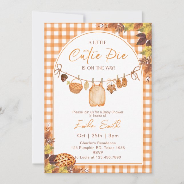 Invitación Cutie Pie está en camino de otoño Baby ducha (Anverso)