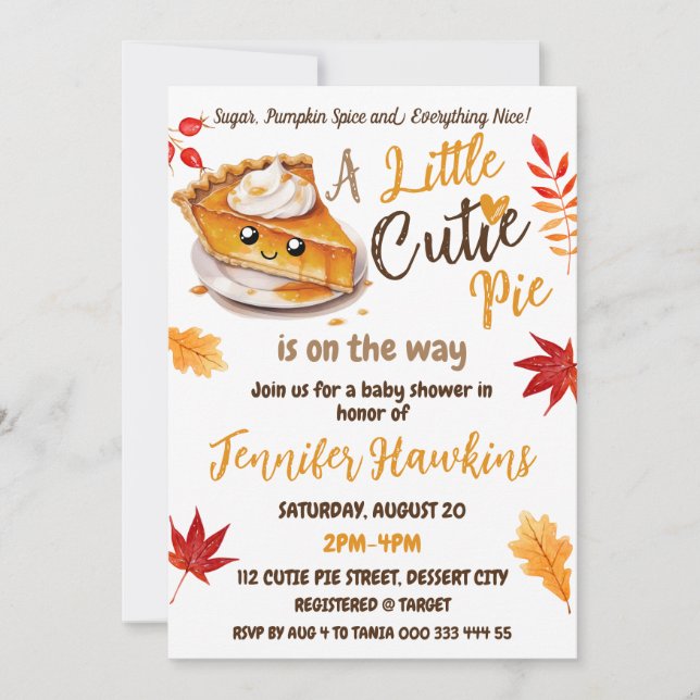 Invitación Cutie Pie Fall Baby Shower (Anverso)