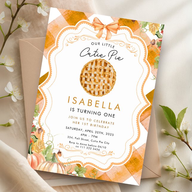 Invitación Cutie Pie Fall First 1st Birthday Thanksgiving (Cutie Pie Fall First 1st Birthday Thanksgiving Invitation)