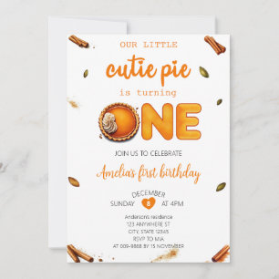 Invitación Cutie Pie Fall Rústico Naranja Gingham 1er cumplea