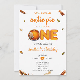 Invitación Cutie Pie Fall Rústico Naranja Gingham 1er cumplea